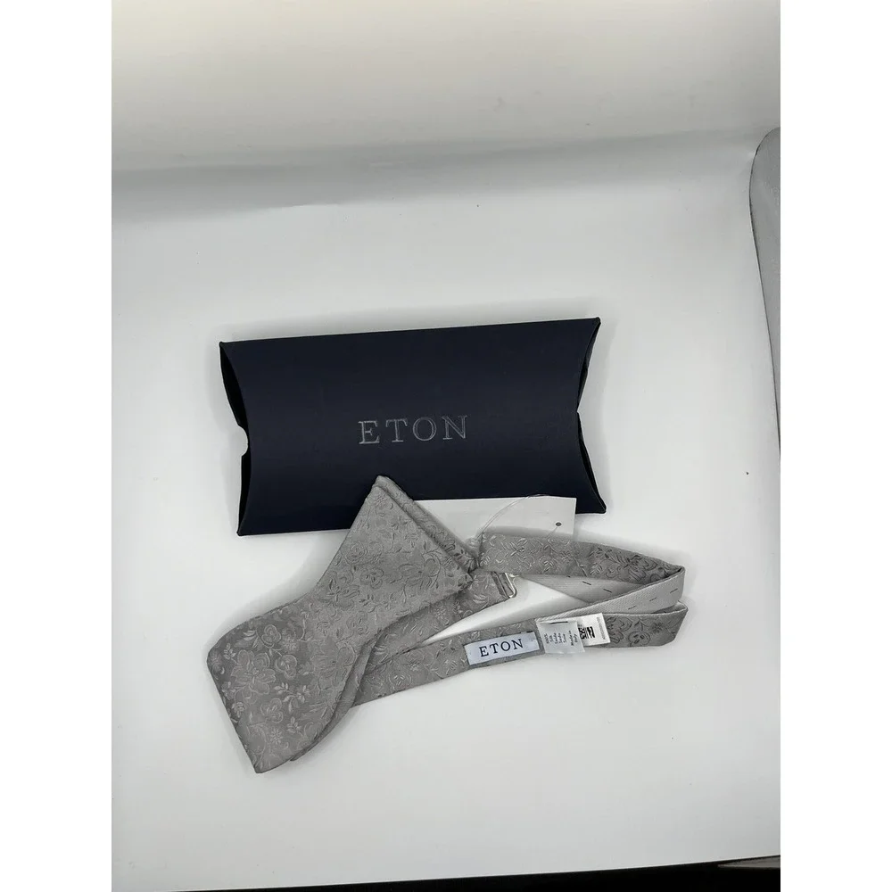 ETON mens Floral Jacquard‎ Silk Bow Tie Light Gray Self Tied New